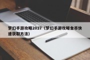 梦幻手游攻略2017（梦幻手游攻略金币快速获取方法）